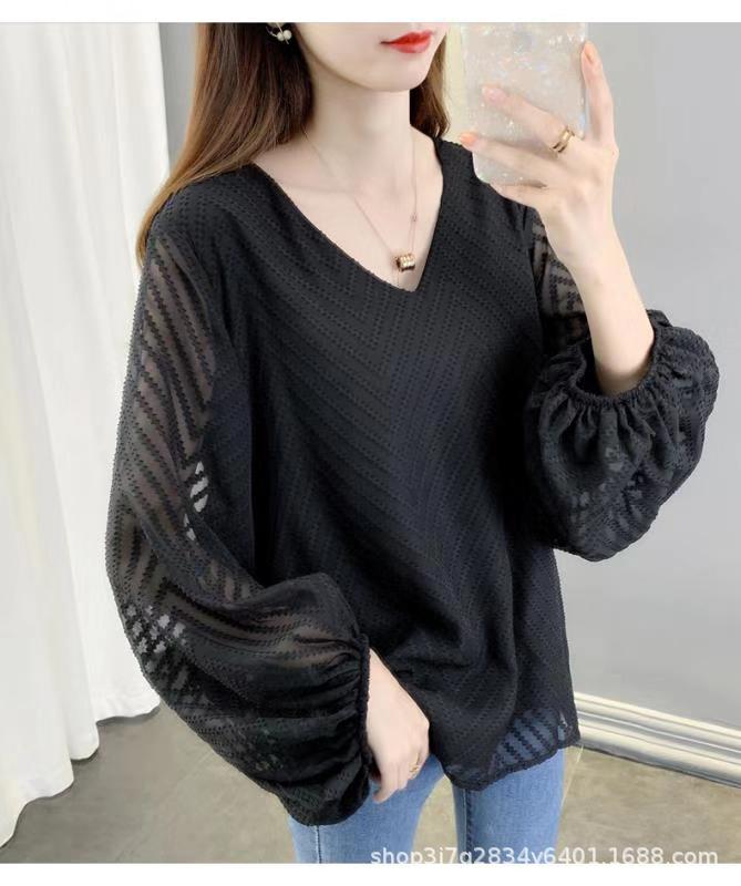 The 2021 new early spring style chiffon top with a large size and a stylish European look is ethereal and slimming, covering the belly pic 9