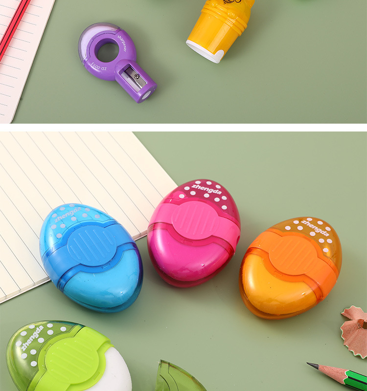 A creative student stationery product that combines a pencil sharpener and an eraser. It features a cute and colorful design with a double-ended clean and less flaky eraser pic 10