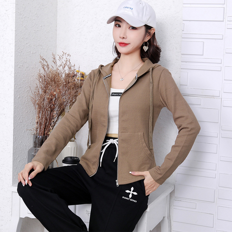 Early spring pure cotton fashionable casual set for women, loose, sporty and slimming straight-leg high-waisted wide-leg pants, zipper hooded jacket pic 58