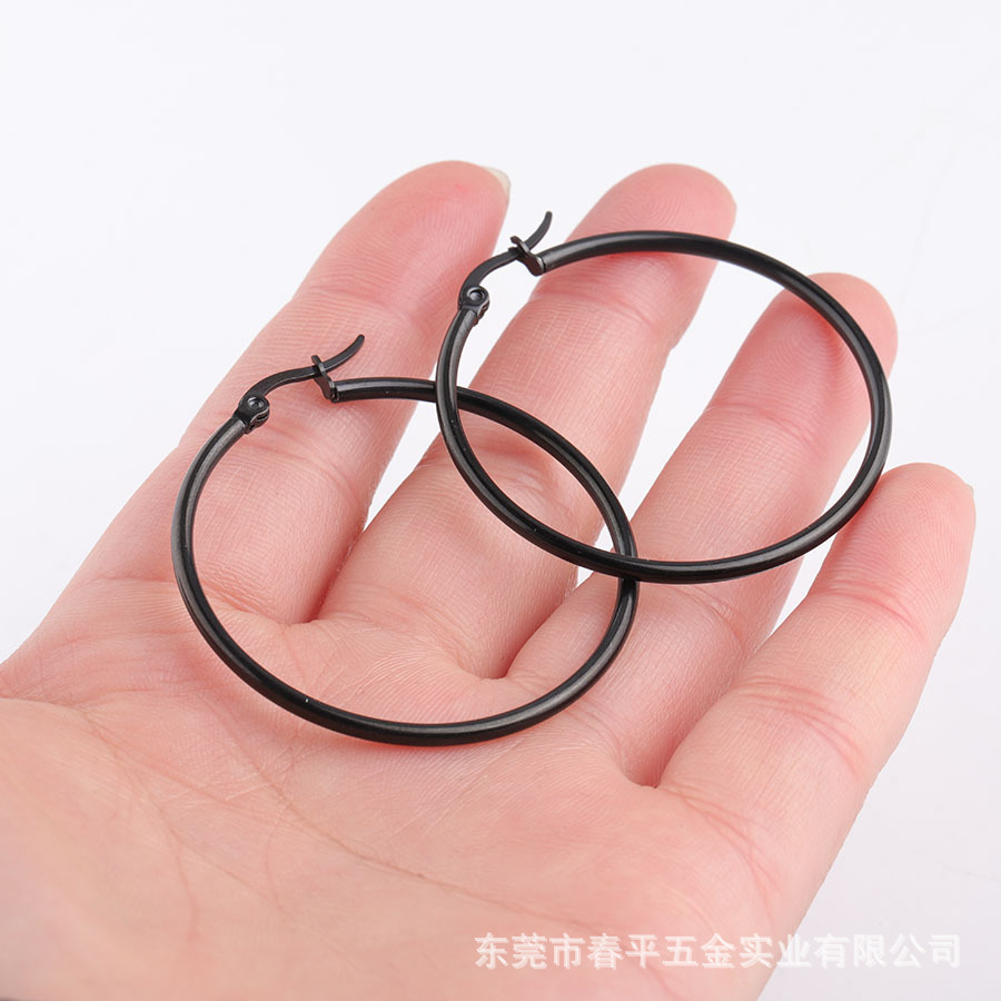 跨境不锈钢经典耳环欧美时尚夸张大耳环钛钢圆形圆圈耳扣线圈耳环详情6