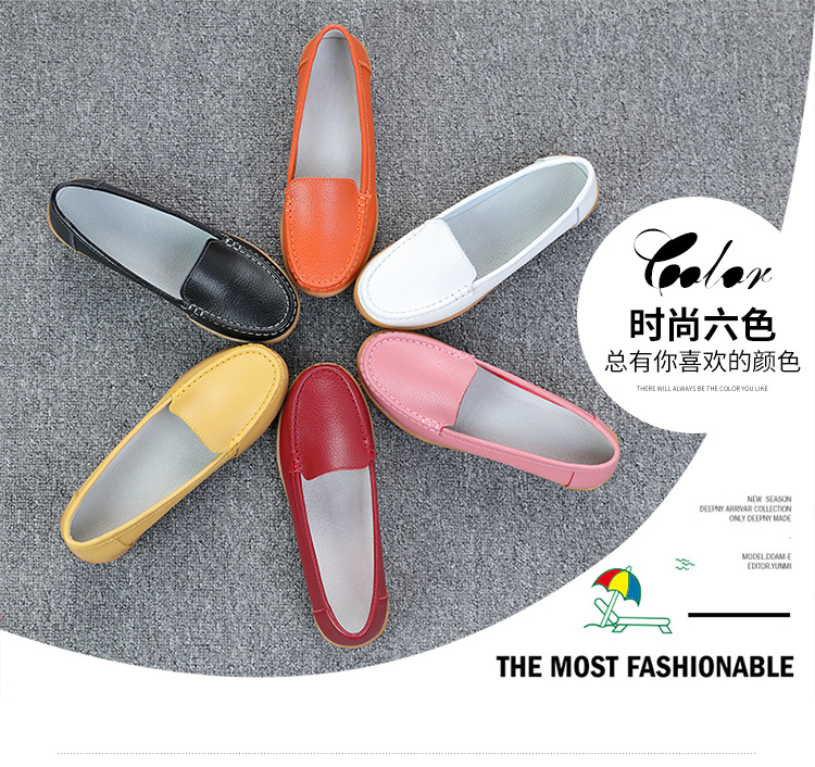 真皮豆豆鞋软底女鞋妈妈鞋女式休闲平底鞋牛筋底一脚蹬中老年单鞋详情6