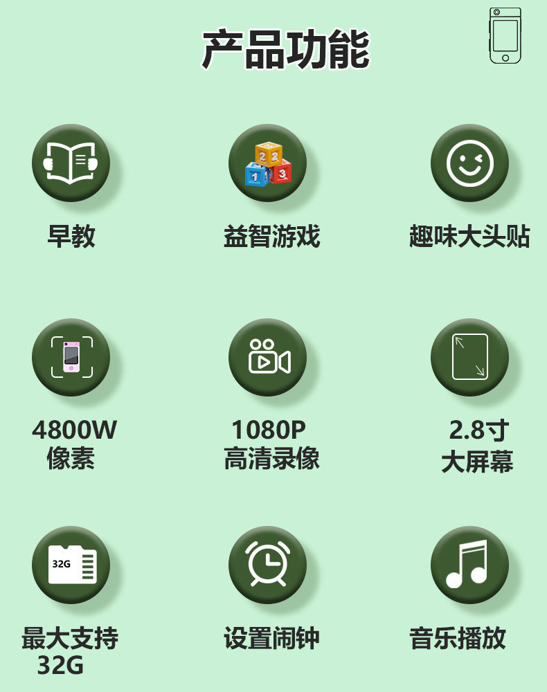 2024跨境新款180度旋转镜头儿童手机相机智能手机触摸款玩具高清详情2