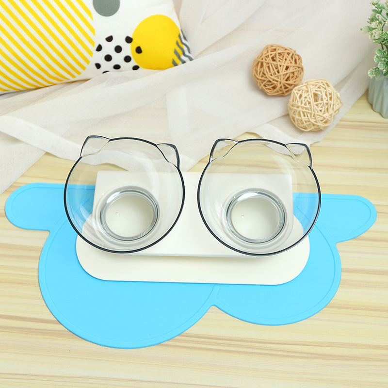 Transparent double cat bowl, cat food bowl, water bowl, cat food basin, cat bowl stand, dog bowl, dog food basin, slanted spine guard, pet bowl pic 9