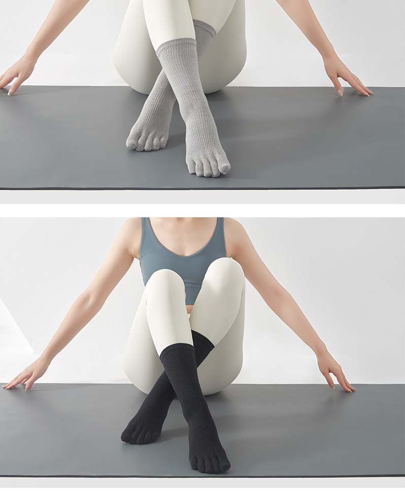 长筒瑜伽袜子秋冬专业防滑袜普拉提五指袜中筒瑜珈运动袜健身分指详情27