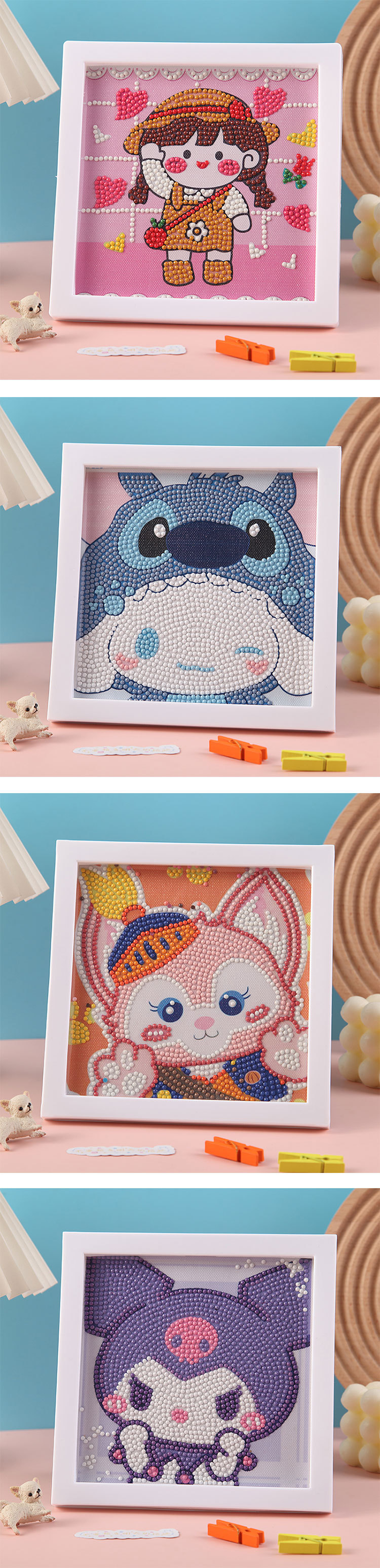 钻石画满钻带框diy手工制作相框画儿童卡通钻石贴画礼物贴纸玩具详情10