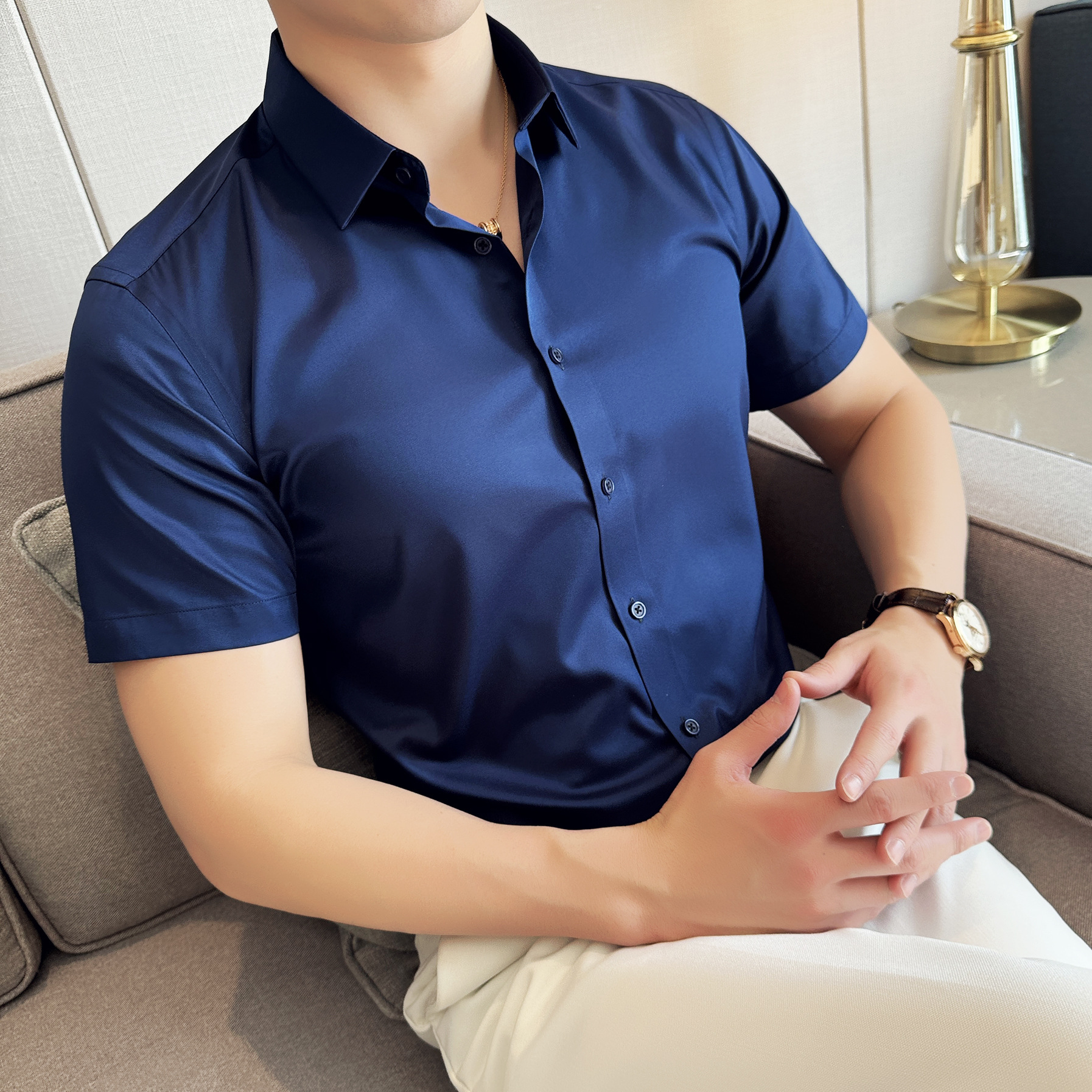 高级感男士衬衫长袖商务休闲免烫男衬衫纯色衬衣职业装厂家批发详情4
