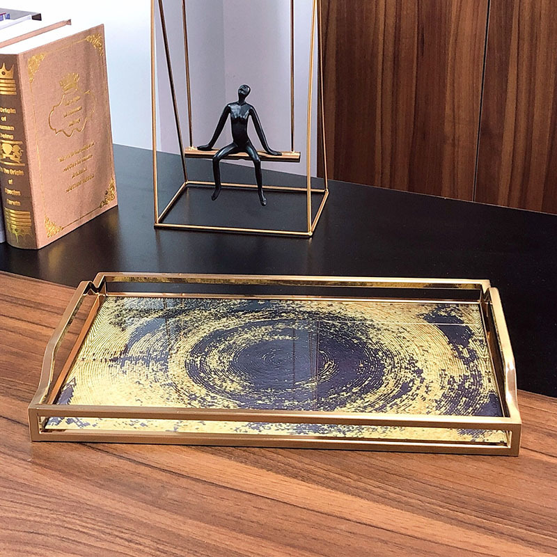 European-style light luxury metal tray, rectangular American retro home living room coffee table, water cup, tea tray, glass fruit plate pic 3