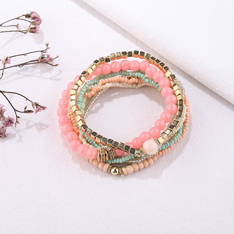 方形金属波西米亚风多层百搭手串时尚天然水晶石手链厂家批发详情3