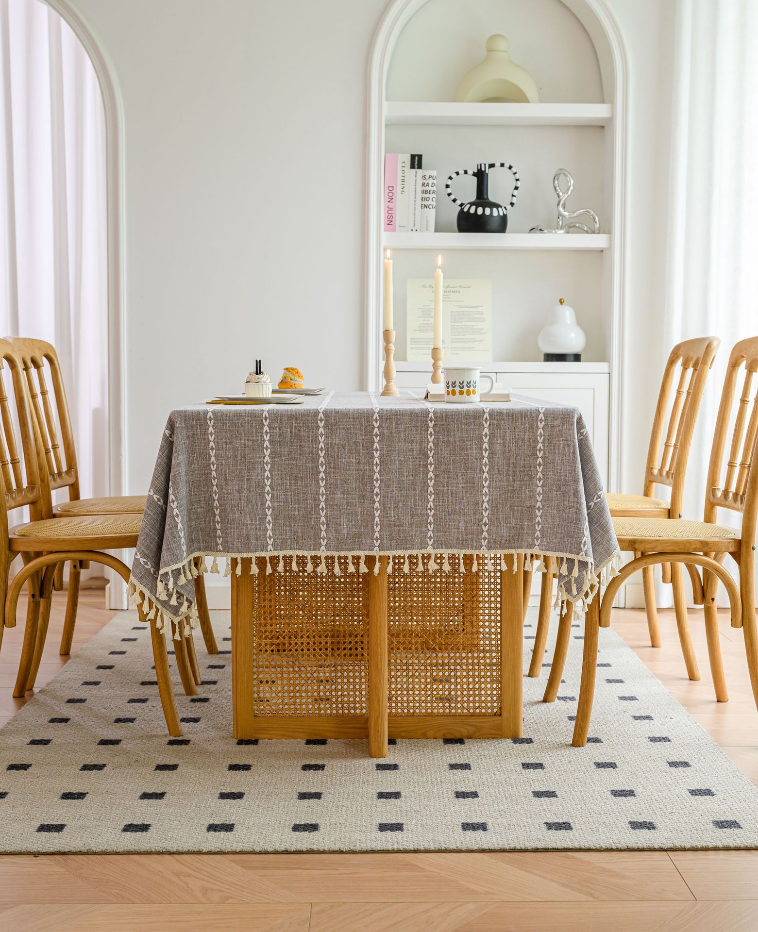 Cross-border three-dimensional embroidered striped tablecloth, popular black solid color, white cotton and linen tablecloth cover, fabric outdoor party pic 94