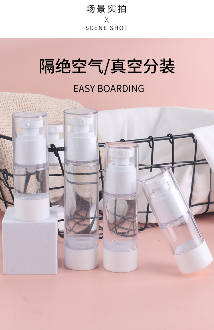 In stock: 15ml-100ml press-dispensed bottles for travel plastic lotion, spray essence, hydrosol, vacuum cosmetic bottles pic 3