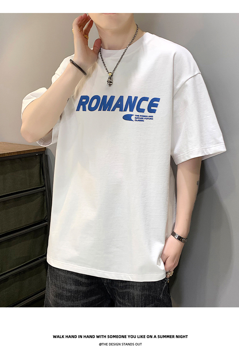 男士短袖t恤男潮流圆领上衣服宽松T恤男字母休闲体恤半袖夏季男装详情13