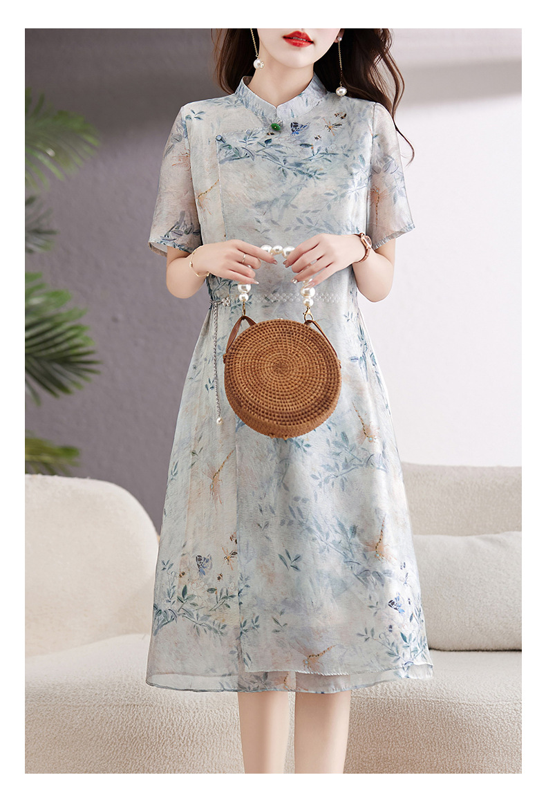 新中式国风改良旗袍连衣裙女夏2023新款显瘦气质中年妈妈薄纱裙子详情24