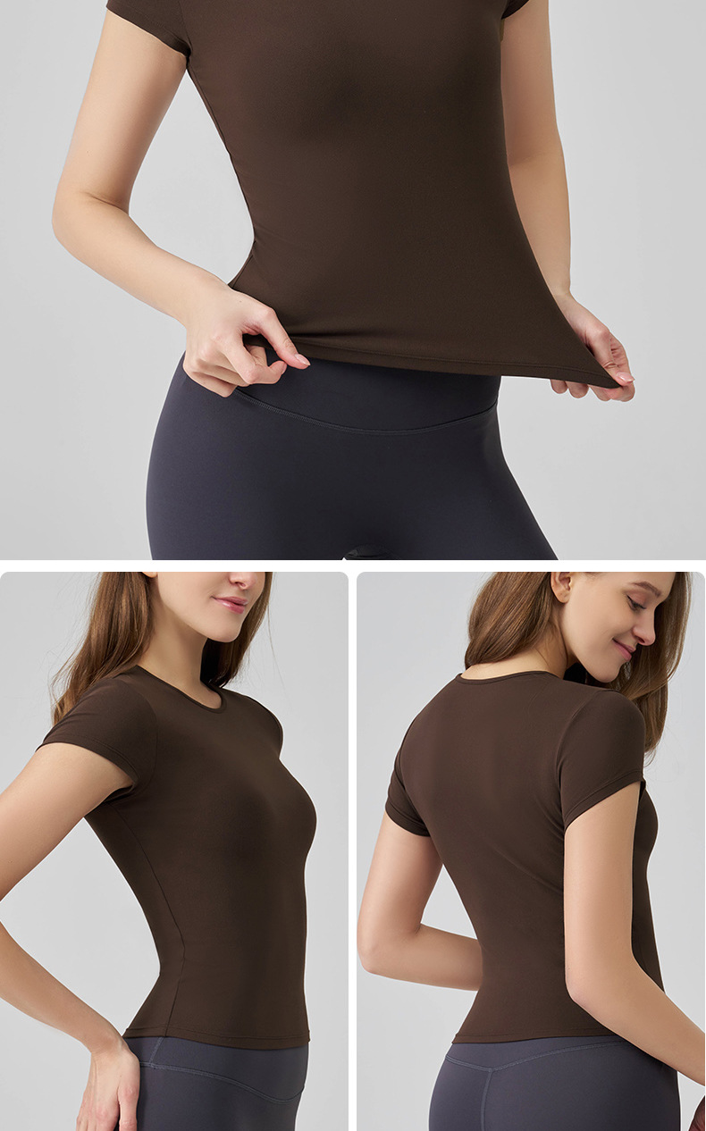 SNU新款裸感瑜伽上衣短袖女夏跑步运动t恤显瘦高级感速干健身上衣详情18
