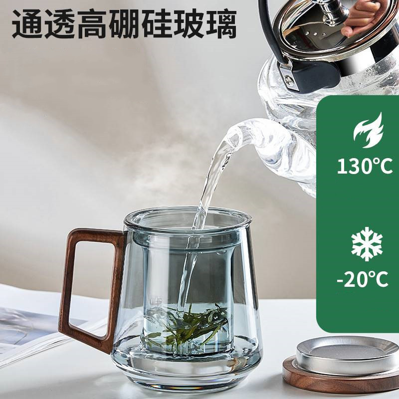 办公玻璃灵空三件杯带竹盖茶水分离花茶泡茶杯侧木把玻璃喝茶杯详情4