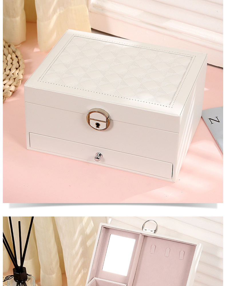 北欧爆款首饰收纳盒儿童珠宝盒亚马逊双层绒布抽屉带锁木质首饰盒详情24