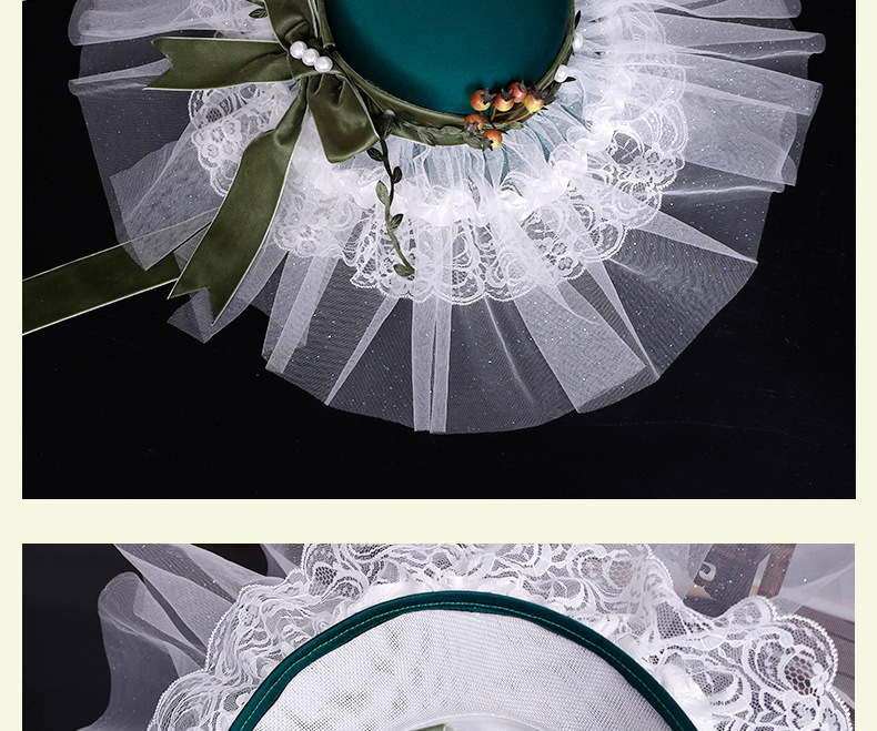 The 2020 European and American exaggerated bridal hat fashion show, retro wide-brimmed hat, wedding photo studio wedding dress, forest-themed lace hat pic 17