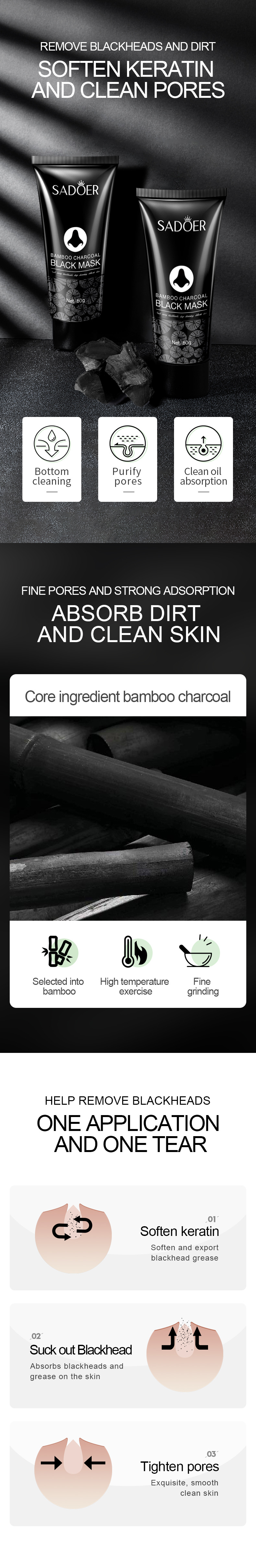 All-english bamboo charcoal blackhead nose mask patch SADOERT Zone Care 60g cross-border foreign trade skin care product wholesale pic 2