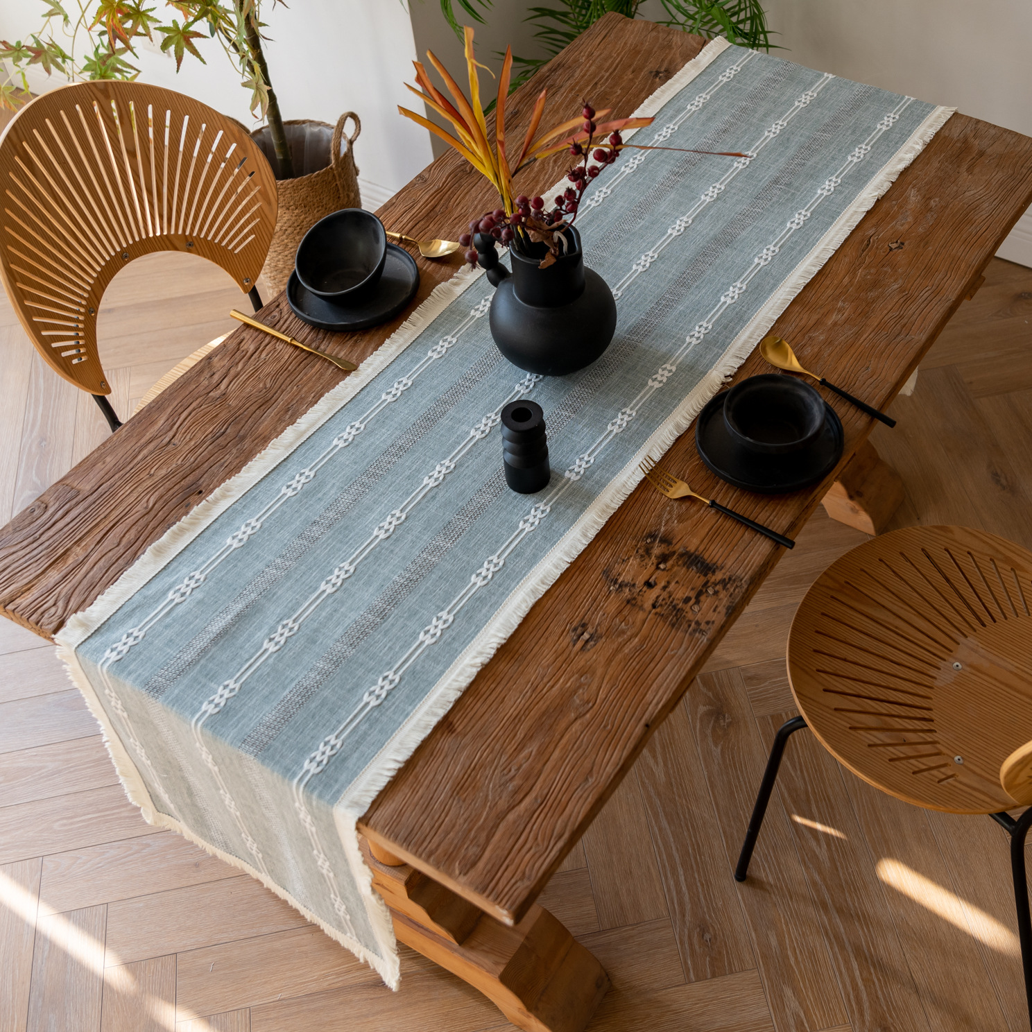 (Light Moon - tassel) American-style hollowed-out table flag woven home coffee table TV cabinet Hotel bed flag Yama pic 19