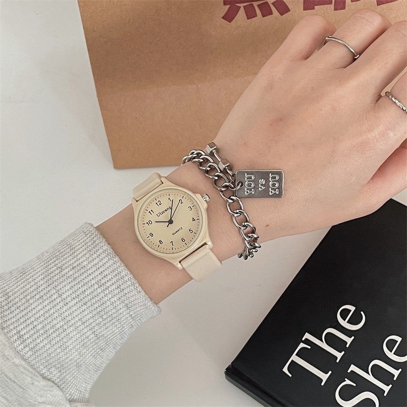 考试专用手表女高中学生指针式上课看时间青春校园验控显白奶茶色详情27