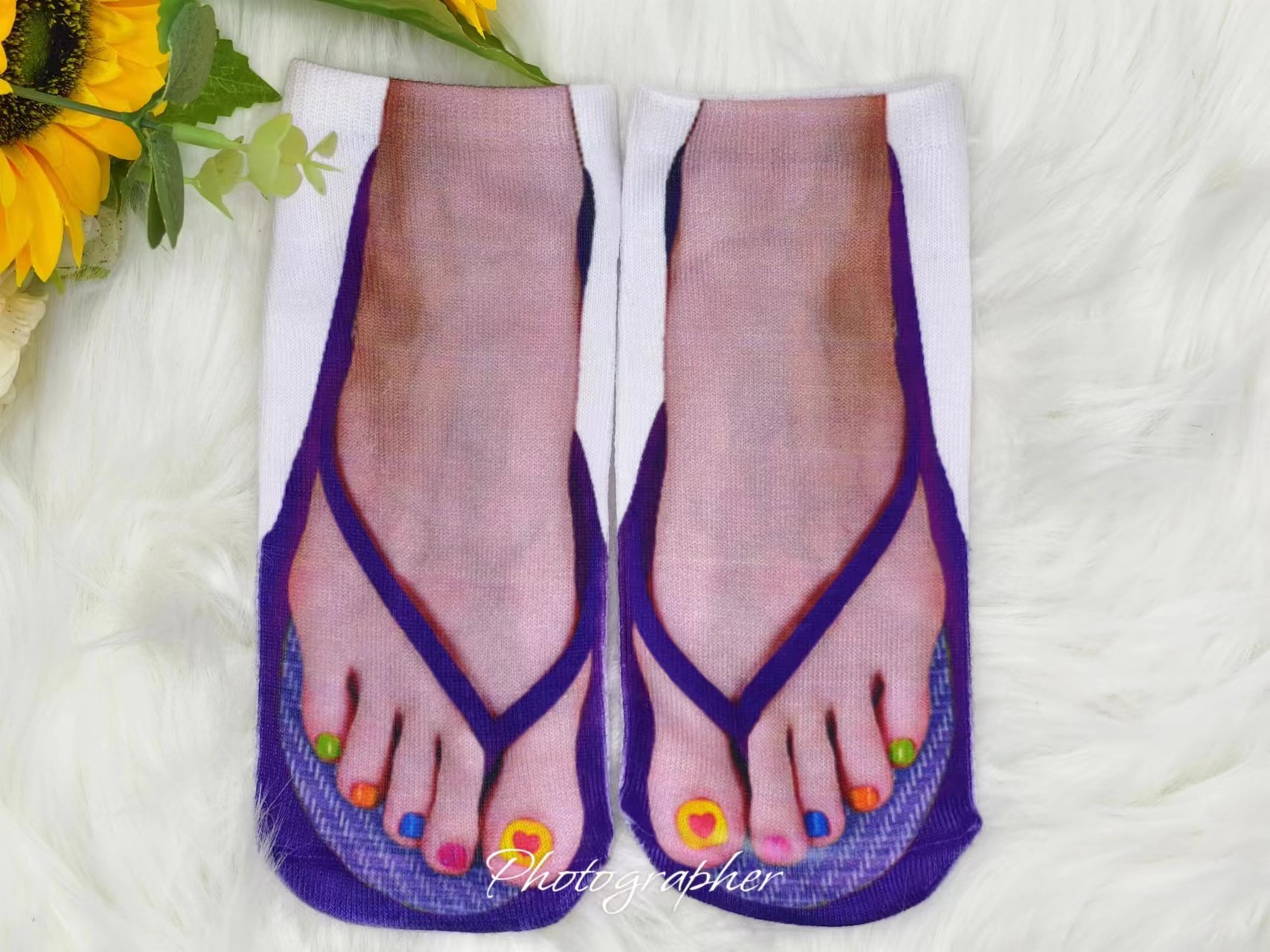 个性人字拖3d数码印花袜趣味搞笑夏季情侣个性创意袜子批发详情4