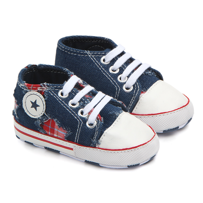 Wholesale of baby shoes for foreign trade, baby shoes, lace-up denim, perforated walking shoes 1247 pic 3