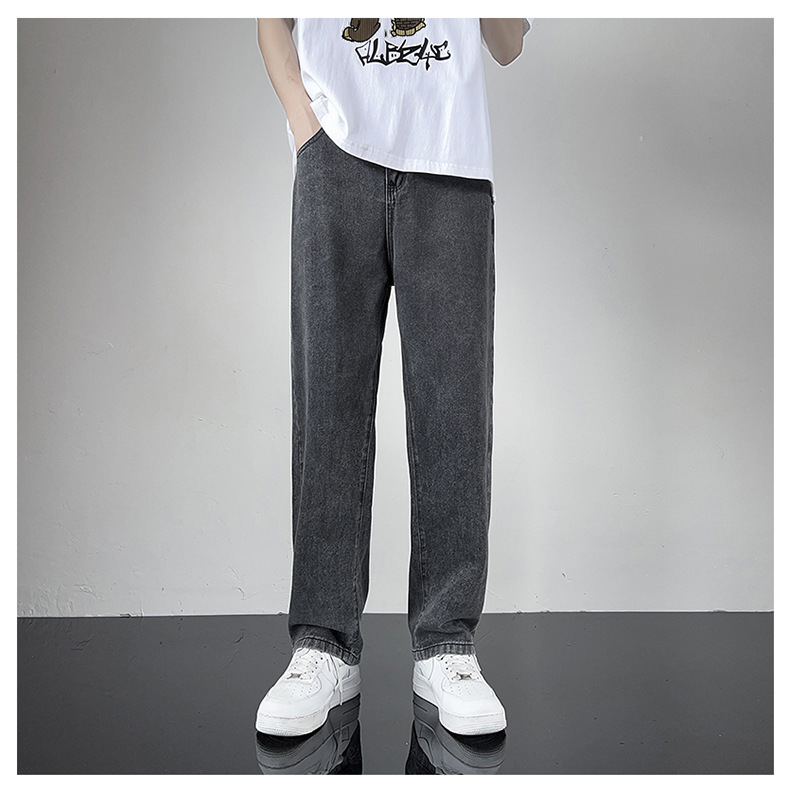 黑灰色男款春季牛仔裤港风cec宽松阔腿裤潮牌复古直筒休闲长裤子详情6