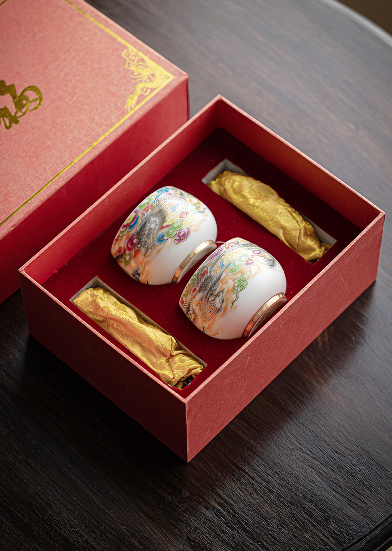The main cup, Gongfu tea cup, living room tea bowl, ceramic dragon and Phoenix presenting auspiciousness, gift box set, single cup for tasting pic 10