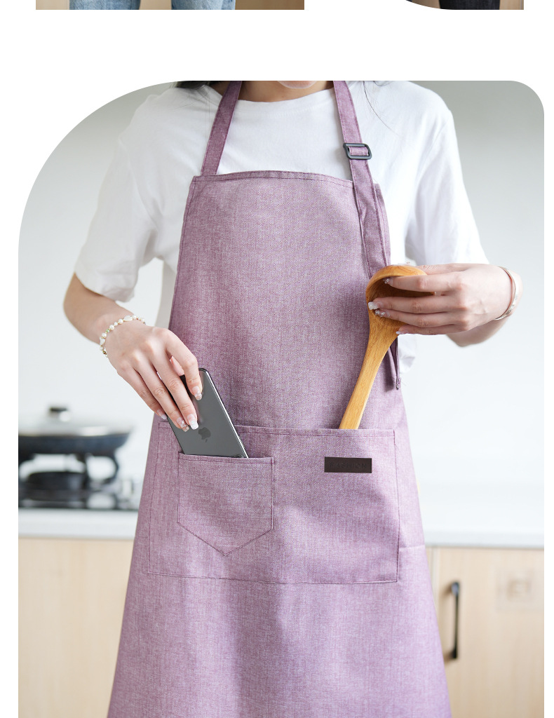 防水围裙女厨房家用做饭简约男女通用新款防污防油耐脏背带围裙详情12