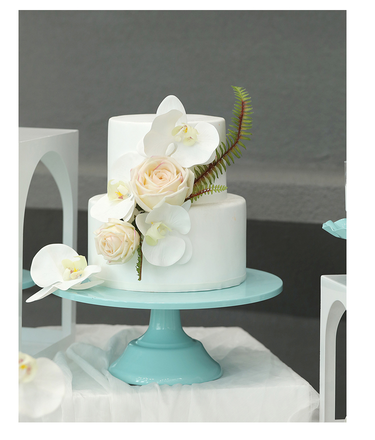 蒂凡尼蓝色婚礼甜品架 铁艺蛋糕盘 周岁宴摆台道具 白色镜面托盘详情17