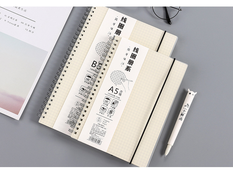 Transparent PP binding coil notebook, creative and simple side-flip grid horizontal line notebook, notepad, student stationery wholesale pic 13