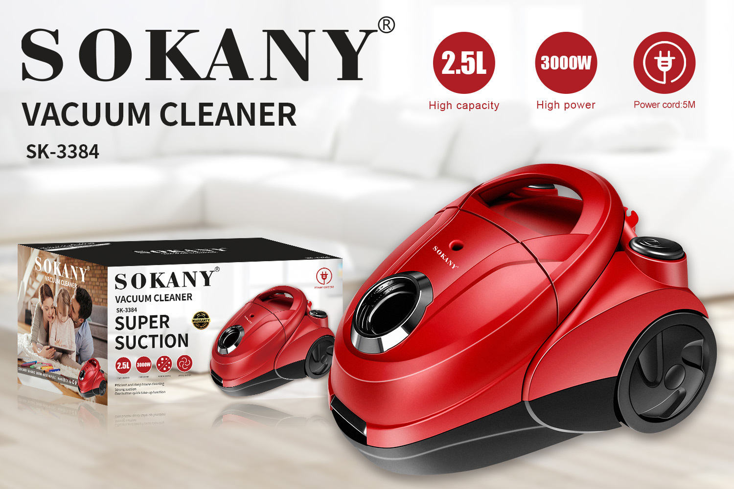 Cross-border SOKANY3384 vacuum cleaner, a multi-functional household vacuum cleaner with high suction power and high power for dust and mite removal, is a wired vacuum cleaner pic 4