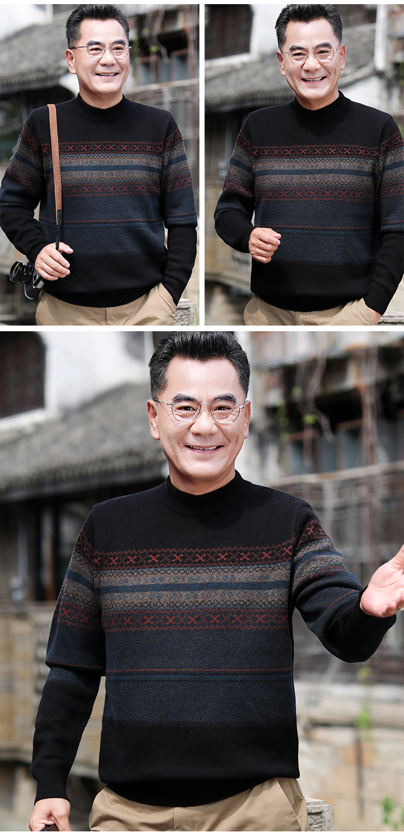 2022中老年男装毛衣加大码爸爸装男式加厚套头羊毛衫地摊赶集货源详情12