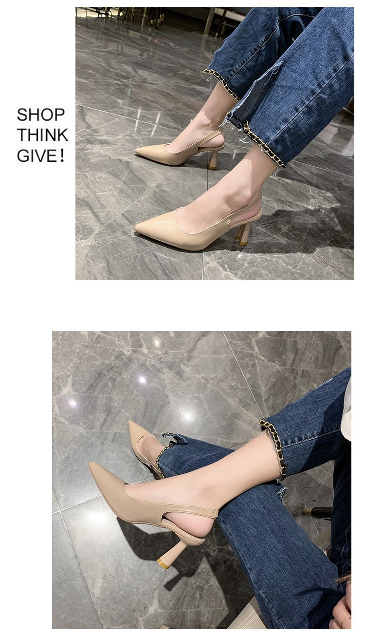 2023春夏季新款尖头高跟鞋女细跟包头凉鞋后空浅口单鞋女详情9