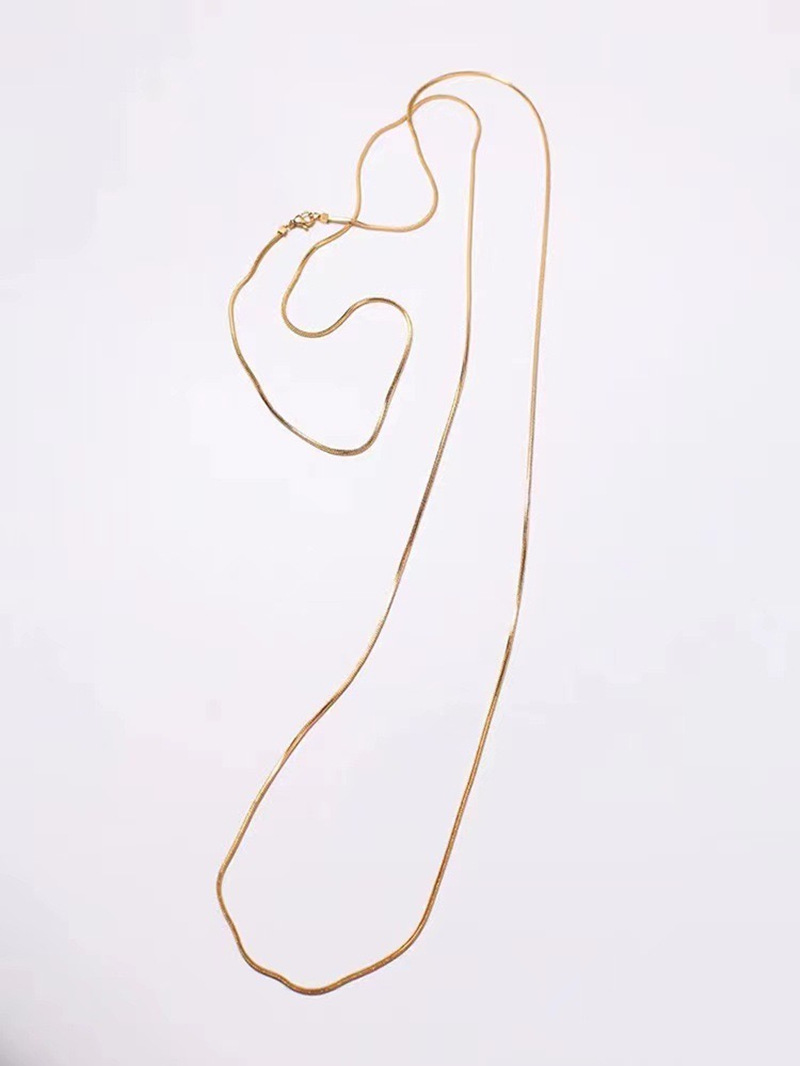 Korean simple square long snake bone necklace, gold-plated brass for women, high-end and versatile collarbone chain sweater chain for autumn and winter pic 9