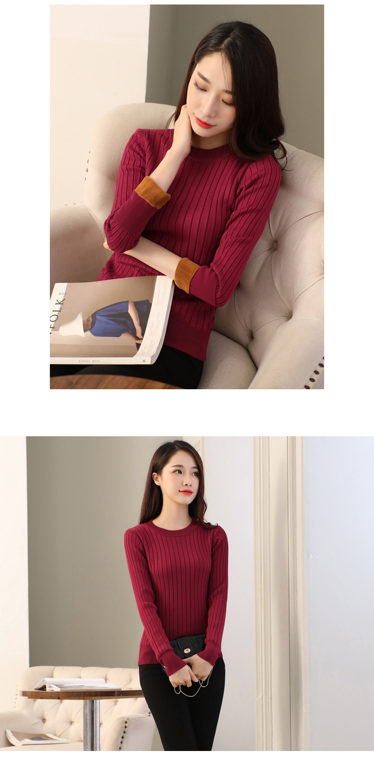 加绒毛衣女加厚圆领打底衫长袖保暖衣服套头针织衫上衣详情10