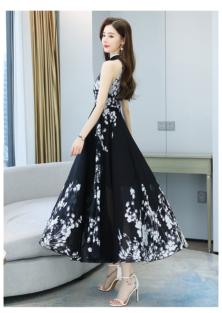 改良旗袍连衣裙女2022夏季新款时尚洋气削肩年轻款中国风水墨印花详情27