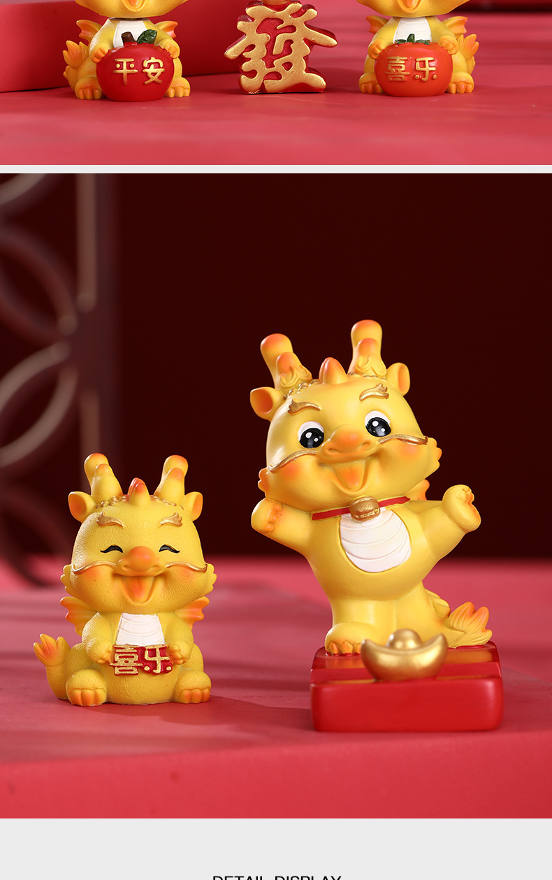 龙年国潮龙宝树脂手办摆件创意桌面公仔新年可爱小龙车载生肖喜庆详情12