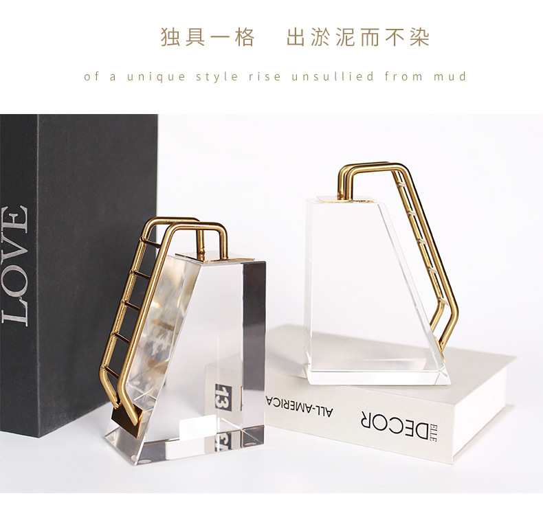 Home creative crystal bookend, office art bookend, modern light luxury book clip, desktop book cover, retractable book backrest pic 44
