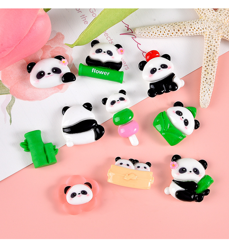新款卡通可爱熊猫树脂配件 手工diy材料包手机壳冰箱贴头绳发饰贴详情13