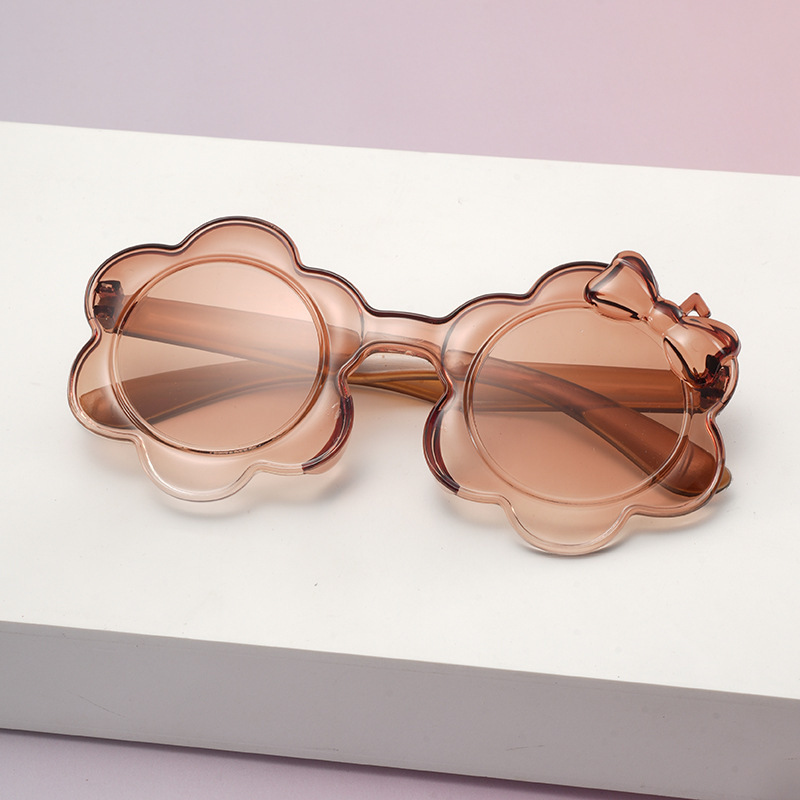 2025一体片彩色儿童太阳镜圆框小孩蝴蝶结眼镜防晒宝宝太阳花墨镜详情7