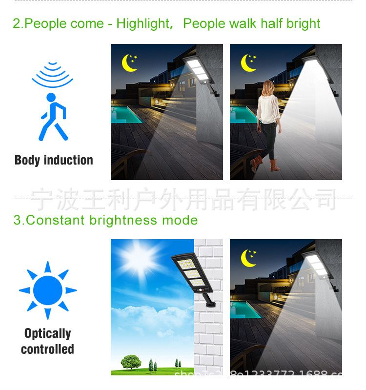 跨境新款户外LED太阳能壁灯人体感应庭院灯 家用墙壁照明遥控路灯详情5