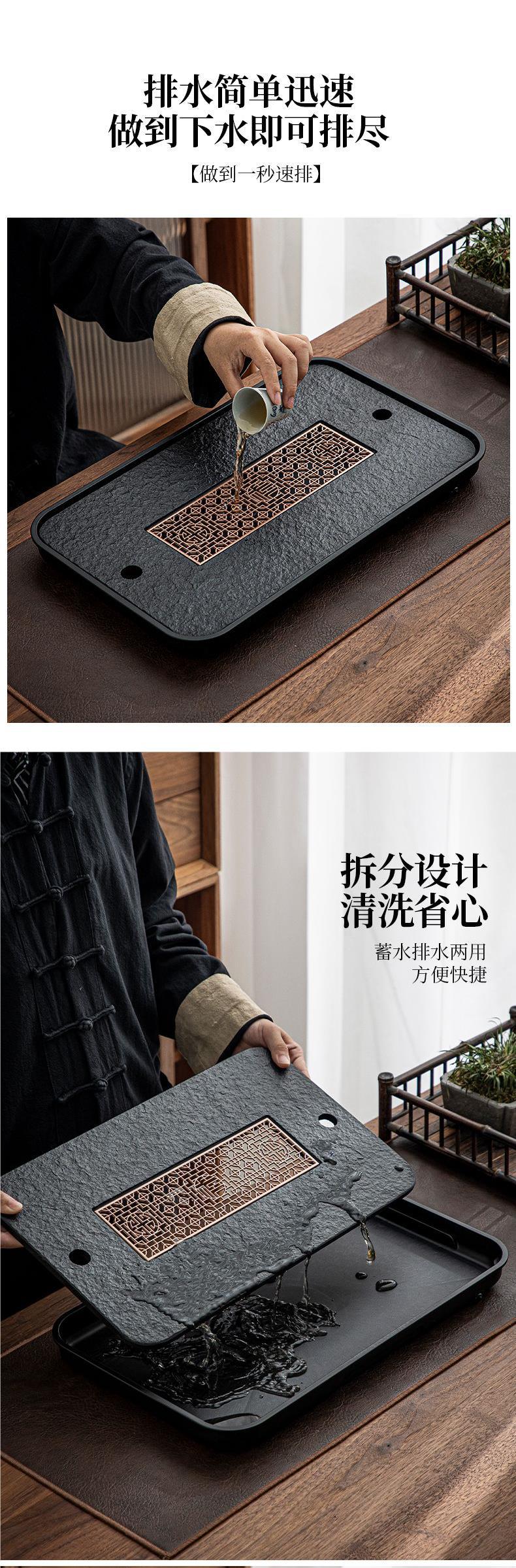 茶盘轻奢家用仿乌金茶具小型茶台储水排水式干泡台乌金石瓷石代发详情36