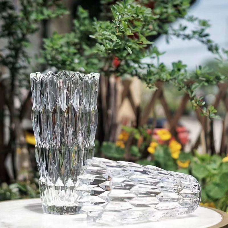 Simple thickened crystal glass vase with serrated mouth, starry sky, water-grown lily, flower arrangement, crystal glass shared vase, living room dining table, home ins decoration pic 20