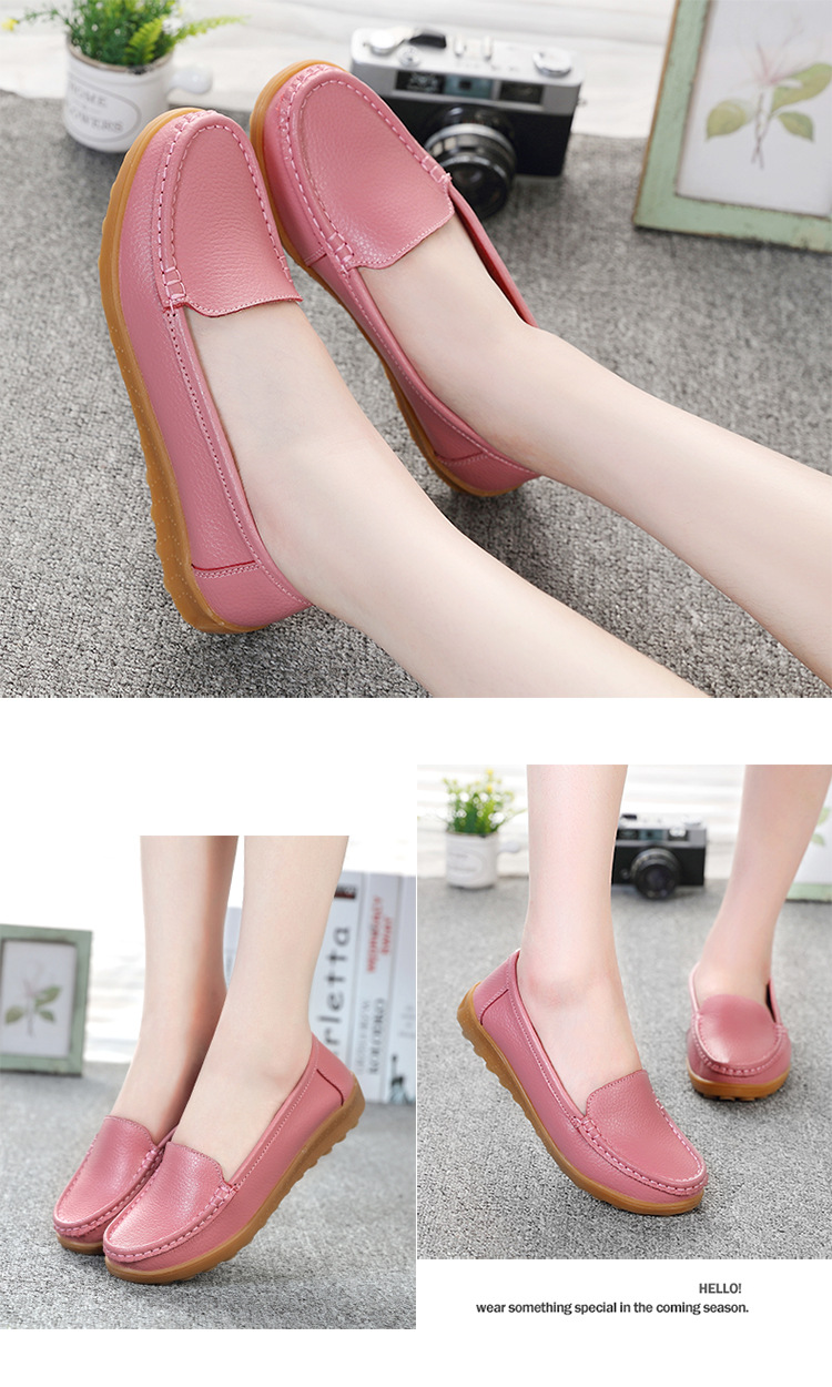 真皮豆豆鞋软底女鞋妈妈鞋女式休闲平底鞋牛筋底一脚蹬中老年单鞋详情14