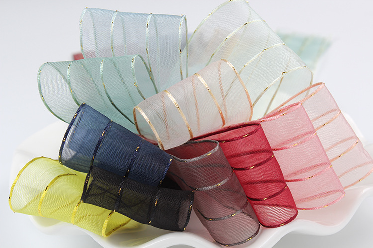 Dingxin Gold thread dotting silk Ribbon diy handmade bow decoration Flower bouquet Gift packaging Transparent golden striped ribbon pic 10