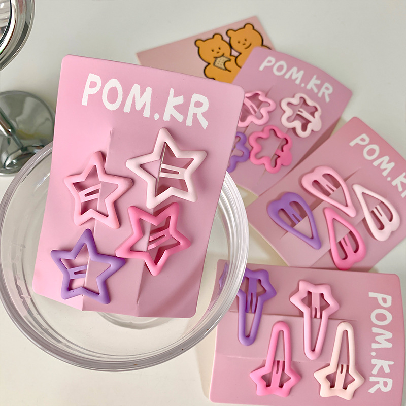 Korean-style cute pink star bb hair clips, versatile girl side forehead fringe hair clips, hair clips, hair accessories pic 2