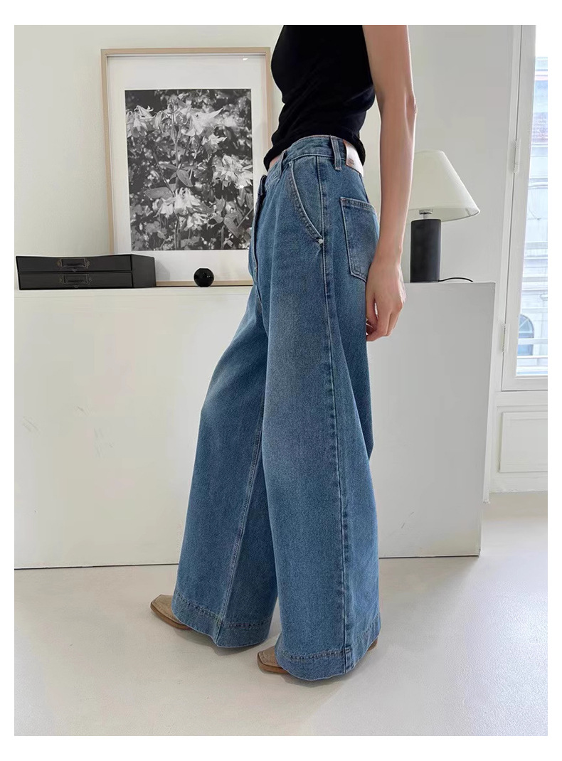 2024年秋季新款韩国东大门简约通勤百搭水洗做旧复古直筒牛仔裤女详情10