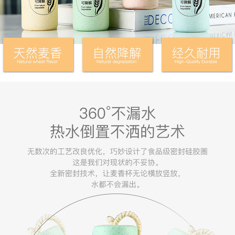 新款覆膜玻璃杯女创意天然桔杆麦香杯便携随手礼品杯现货可印logo详情2