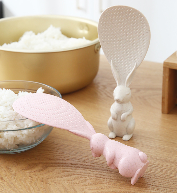 Wheat straw rabbit cartoon rice spoon, standing little rabbit rice spatula, electric rice cooker rice serving spoon, creative non-stick rice pic 9