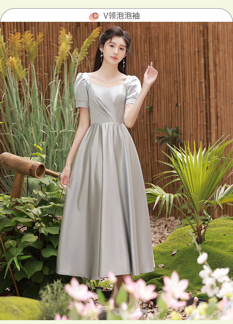 伴娘服2022年新款秋季灰色姐妹团学生毕业季显瘦缎面礼服裙女详情20